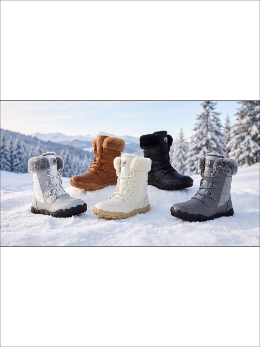 Women's Waterproof Mid Calf Snow Boots Faux Leather Lace-Up Winter Boots - Picture 6 of 6